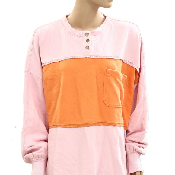 Free People Strawberry Sweatshirt Top Pullover Colorblocked Ribbed S NWD 284288 - Picture 5 of 9